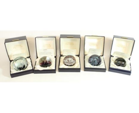 Five Caithness ltd ed. glass paperweights to inc. Journey of the Wise Man, Dragonfly, Snow Flower, Atlantis and Sculpture, al
