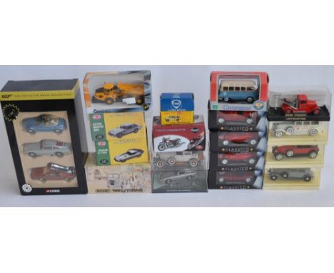 A collection of die-cast model vehicles from Corgi, Solido, Atlas Editions etc including a 1/24 Triumph Bonneville T120, a Co