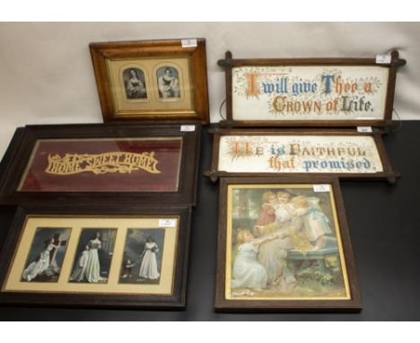 Pair of early C20th prints "I Will Give Thee A Crown Of Life - EVII.10" and "He Is Faithful That Promised" in oak cuneiform f