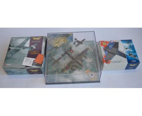 3 Corgi model sets commemorating the Battle of Britain:49101 Hurricane Mk1, 85 Sqn RAF personal mount of Sqn Ldr Peter Townse