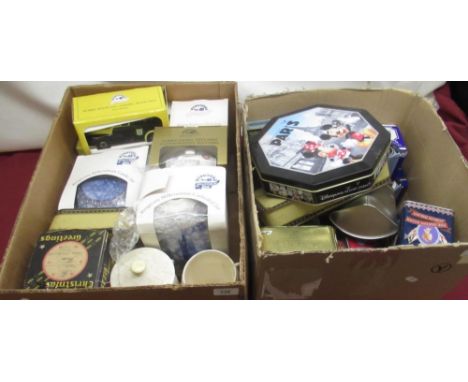 Boxed Rington's Tea Sita storage jar, two other matching storage jars (one lacking lid), boxed Rington's tea Millenium castle