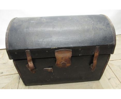 C19th A.E. Rickards leather bound dome top trunk, leather straps and handles, W76cm  D50cm H57cm 