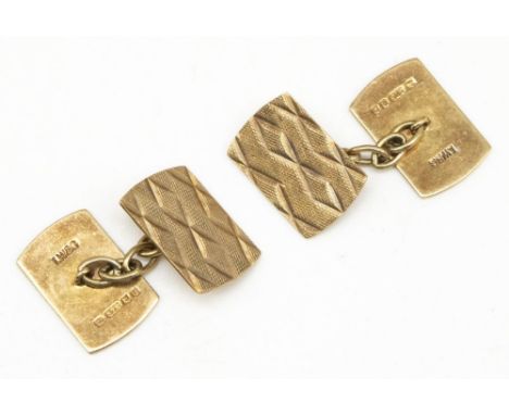 9ct yellow gold cufflinks with engine turned detail, stamped 375, 5.2g 