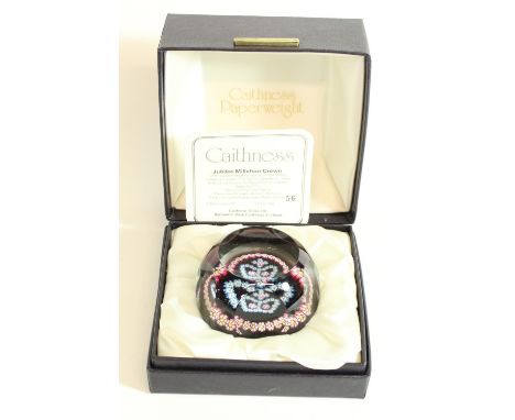 Caithness millefiori glass paperweight 'Jubilee Crown' ltd ed. number 56/500 with box and cert. 