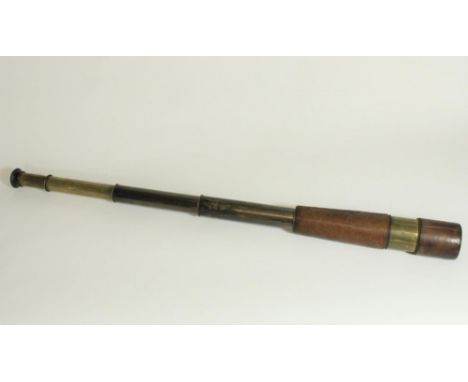 Casella 1901 leather bound brass field telescope, engraved with Casella name and military broad arrow mark, L88cm max 