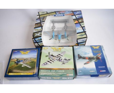 3 1/72 Corgi and 1 1/48 Franklin Mint die-cast aircraft models:Corgi 1/72 AA33102 Japanese Zero fighter, 1069/6700. Stand has