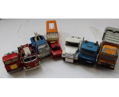 Dinky, Corgi, Matchbox trucks, cars and vehicles, in playworn condition, for spares and repairs 
