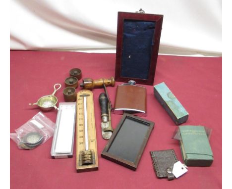 Late C19th boxwood and steel corkscrew, H14cm, Negretti &amp; Zambra, London, Assay Office, Birmingham, thermometer, "NASS" N