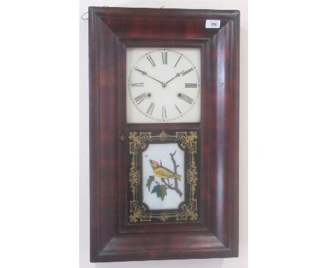 Jerome &amp; Company, Newhaven, Conn 30 hour mahogany cased shelf clock, Ogee moulded case glazed panelled door with reverse 