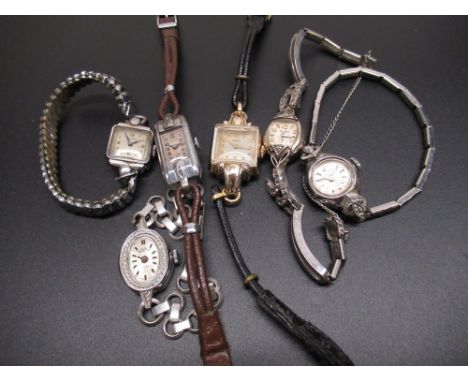 1950's Elgin ladies hand wound wrist watch in lozenge shape case set with marcasite, 1930's Banner hand wound ladies wrist wa