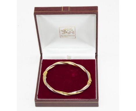 9ct white, yellow and rose gold twist hinged bangle, stamped 375, 6.8g 