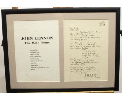 John Lennon; The Solo Years Real Love (Waiting for You) ltd.ed lithograph on handmade paper numbered in pencil 48/1000, 30cm 