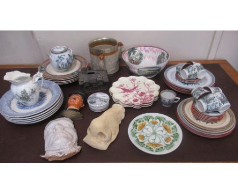 Victorian Chang pattern part tea service (30), Sunderland Lustre Ironbridge bowl, Victorian stoneware Hunting tyg, other Vict