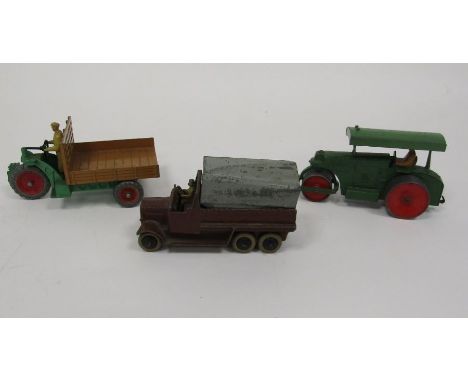 Dinky Toys diecast model cars to include 25s 6-Wheeled Covered Wagon, 27c Motorcart, 251 Aveling-Barford Diesel Roller and 25