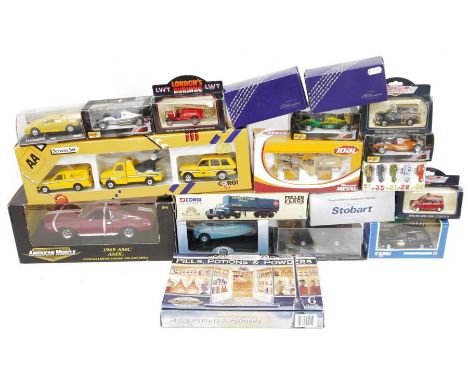 Large quantity of boxed diecast model cars to include American Muscle 1:18 scale 1969 AMC AMX, Corgi Clasics Fallen Flags 528