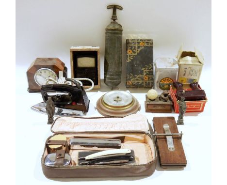 Smith electric Art Deco-style walnut veneered mantel clock, a boxed Primus stove, a boxed vintage RoMo stereoscopic viewfinde