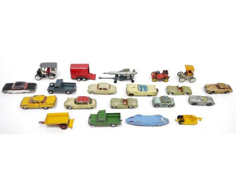 Mainly Corgi Toys playworn diecast model cars to include 153 Proteus Campell Bluebird, James Bond Aston Martin DB5, 2 X Land 