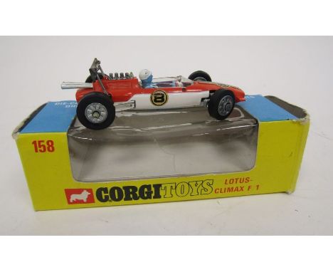 Three boxed diecast models to include Dinky Toys 370 Dragster set, Corgi 158 Lotus-CLimax F/1 and Corgi 159 Cooper-Maserati F