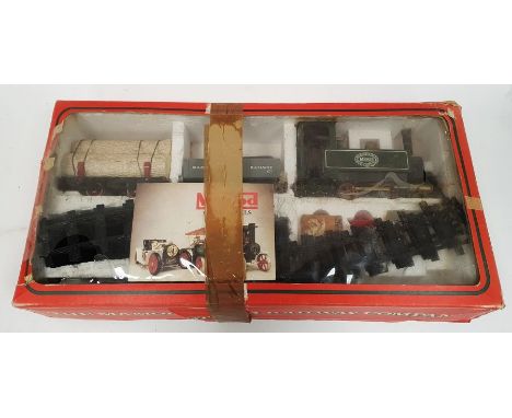 Mamod boxed live steam 32mm scale RS1 Goods Train set comprising 0-4-0 steam tank locomotive in green, 2x wagons, track and a
