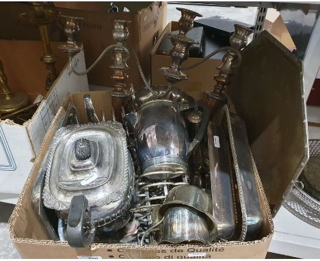 Large quantity of silver plate, Victorian and later, including a part tea service with ebony-handled gadrooned teapot and cov