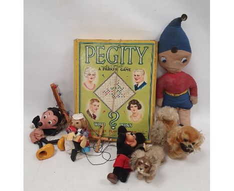 Pegity board game by Parker, Mickey Mouse Pelham puppet, painted puppet&nbsp;and other assorted childrens toys&nbsp;