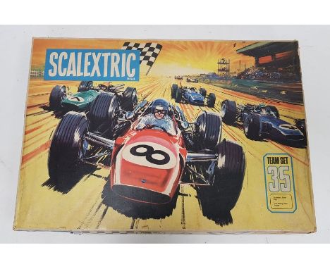 1960's Scalextric set, Team Set 35, with two cars, boxed, a controller and a catalogue, limited edition, plus leaflets, instr