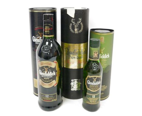 One litre of Glenfiddich Special Reserve&nbsp;aged 12 years in presentation tube, a vintage export only Glenfiddich Pure Malt