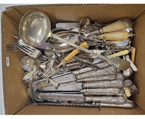 Extensive collection of silver-plated flatware and other metalware&nbsp;to include a large serving ladle, table knives, knife