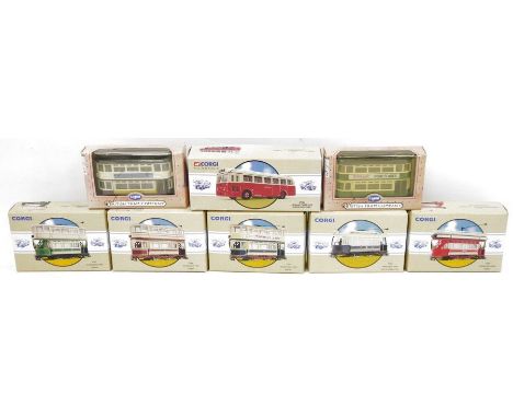 Corgi diecast models&nbsp;to include six Corgi classics Public Transport 97624 Double Deck Tram Cardiff, 97265 Double Deck Tr