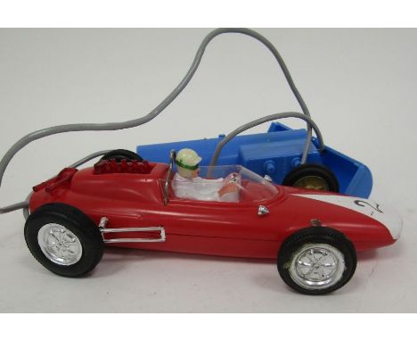 Three playworn Dinky diecast model cars to include 2 X 236 Connaught racing car, 238 Jaguar Type D racing car together with C