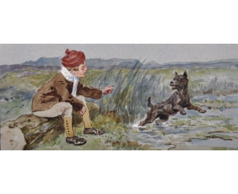 20th Century English School. Reader's Illustrated, A Young Boy playing in a Stream with a Dog, Watercolour, Inscribed "No.20"