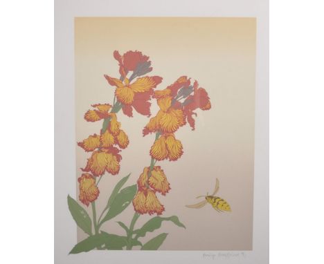 Philip Sheffield (1950    ) British.  Irises with a Wasp, Screenprint, Signed in Pencil, 15.5" x 12", and another Lithograph 