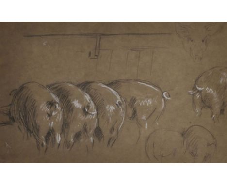 William Gunning King (1859-1940) British. Pigs at a Trough in a Barn, Pencil and Whiting, 9" x 14.25".