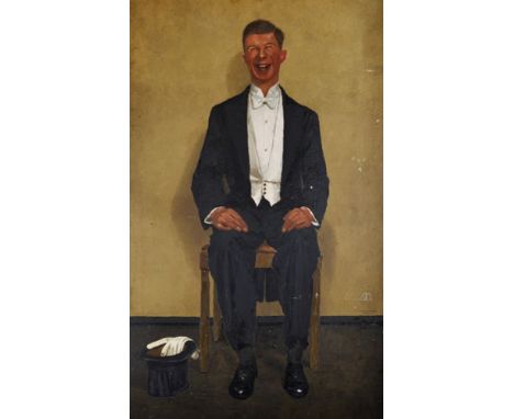 Pietro Sansalvadore (1892-1955) Italian. A Portrait of Man in White Tie and Tails, with Top Hat and Gloves by his feet, Oil o