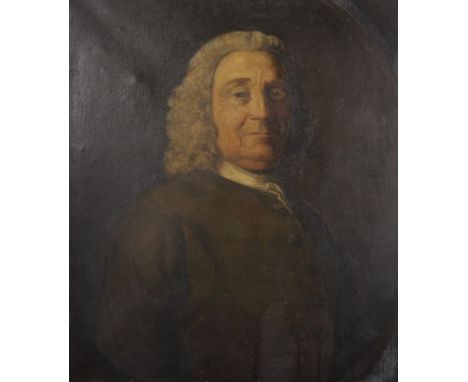 Late 19th Century English School. Portrait of an 18th Century Gentleman, in a painted Oval, Oil on Canvas, 27.75" x 23.75".
