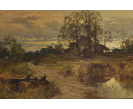John Horace Hooper (1851-1906) British. "Evening Light", A Figure on a Country Path, Oil on Canvas, Signed, and Signed and In