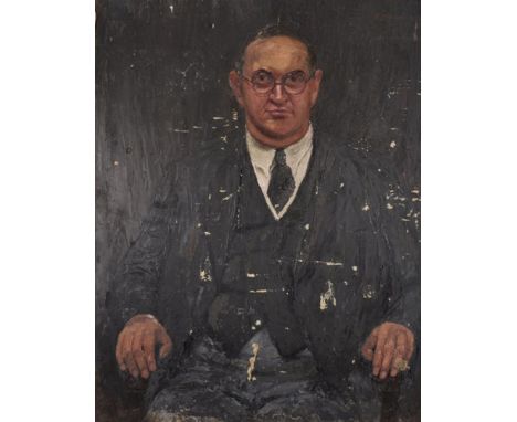 Pietro Sansalvadore (1892-1955) Italian. A Portrait of J. C. E. Rye, Seated in an Interior, Oil on Panel, Signed and Dated 19