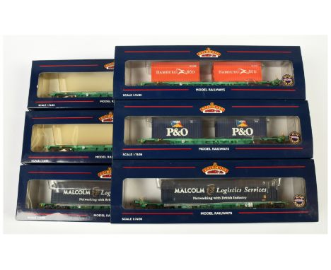 Bachmann OO Group of 3x Container wagon sets. Comprising 37-304 Intermodal Bogie Wagon with "Malcolm Logistics" container; 37