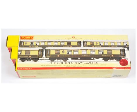 Hornby (China) R4196 "The Golden Arrow" Coach Pack containing 3 x Superdetail brown and cream Pullman Cars with lights and Go