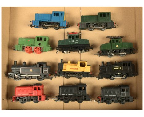 Triang &amp; Fleischmann. Group of unboxed loco's. To include Triang 0-4-0 Blue Diesel; Triang 0-4-0 BR Green overhead electr