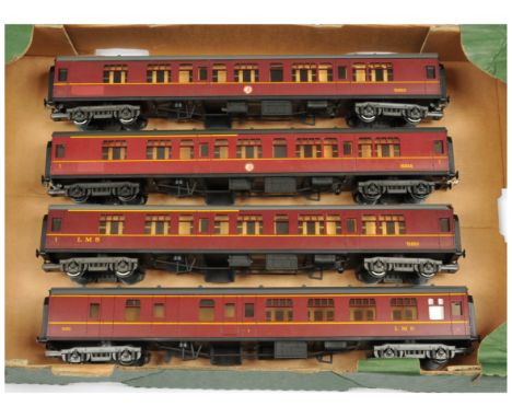 Lima O Gauge Group of 4x unboxed LMS coaches. Comprising 3x 15865 &amp; 1x 5051 running numbers, couplings have been changed 