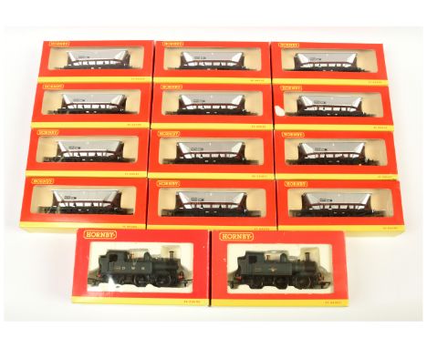 Hornby China OO Group of Loco's &amp; Hopper Wagons. Comprising R2026C 0-4-2T BR Green 1466 Class 14 tank; R2095C 0-4-2T GWR 