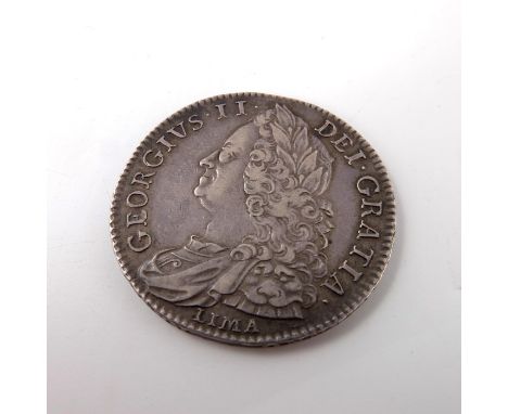 George II, silver Lima half crown, 1746, rev: crowned quartered shields