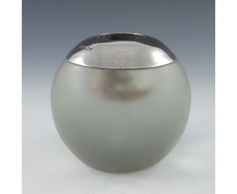 A Victorian silver and glass match striker, Andrew Barrett and Sons, London 1895, spherical form, frosted, with plain top, 8.