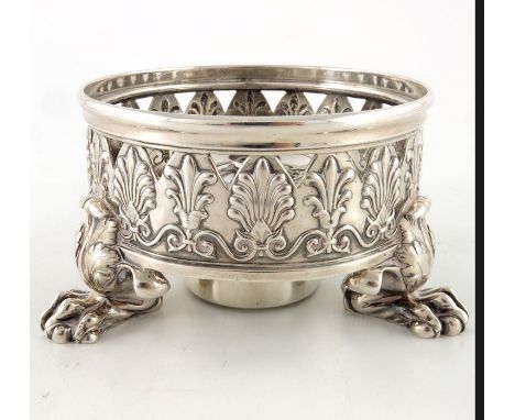 A George III silver burner ring, Paul Storr, London 1812, pierced cylindrical form wth relief moulded honeysuckle and acanthu