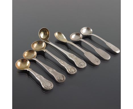 A collection of George III and later Scottish silver condiment spoons, Edinburgh makers and dates, including single struck Ki