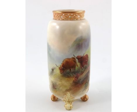 Harry Stinton for Royal Worcester, a Highland Cattle vase, circa 1907, rounded cylindrical form, painted with two cows, the r