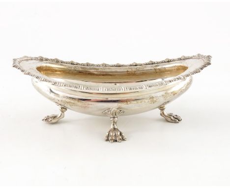 A Victorian silver bowl, Mappin Bros, Sheffield 1901, ogee oval boat for with gadrooned rim, on four cast webbed paw feet, 15