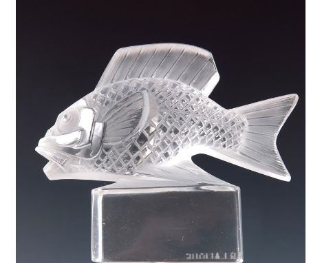 Rene Lalique, a Barbillon (fish) glass paperweight, model 1176, designed circa 1930, a model of a fish, etched R Lalique to s