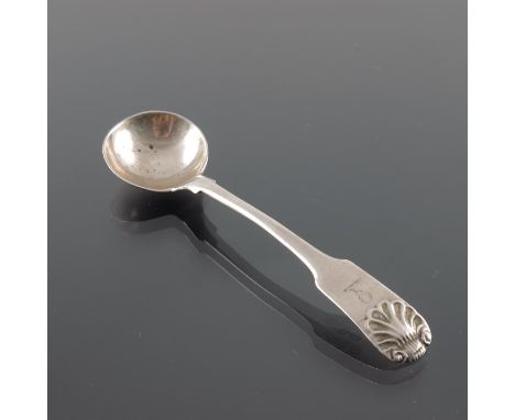 A George III Canadian silver condiment spoon, Peter Nordbeck, Nova Scotia, circa 1800, Fiddle and Shell pattern, 9.5cm long, 